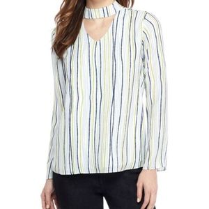 Choker Blouse Long Sleeve Stripe NWT
